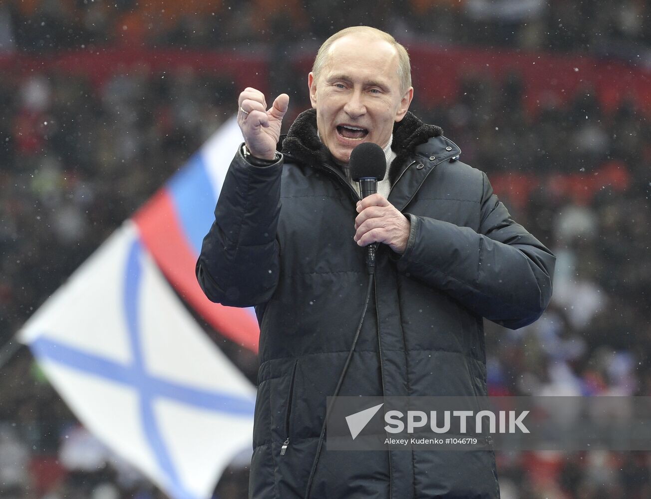 Putin speaks to his supporters at "Defend the Nation!" rally