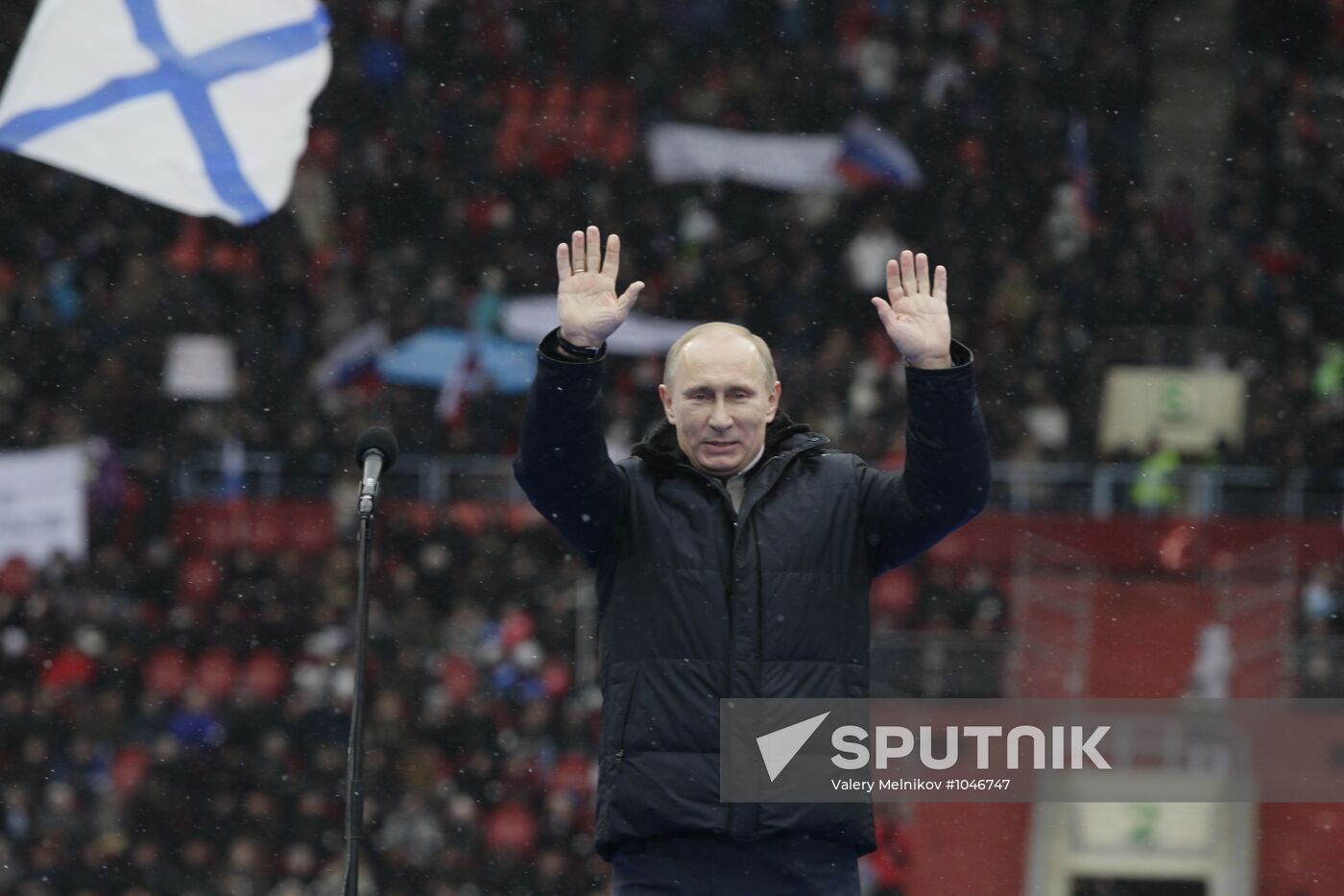 Putin speaks to his supporters at "Defend the Nation!" rally