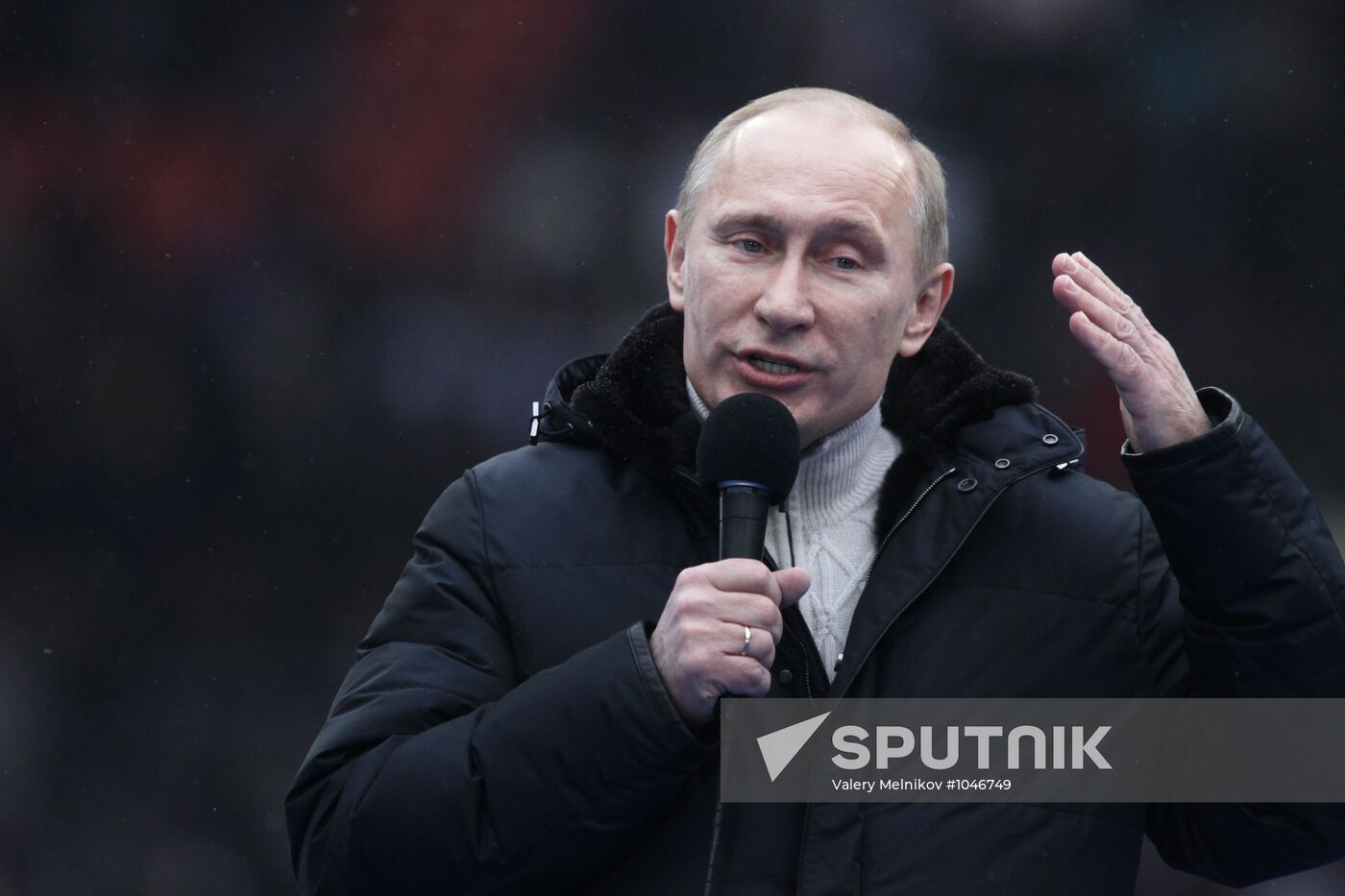 Putin speaks to his supporters at "Defend the Nation!" rally