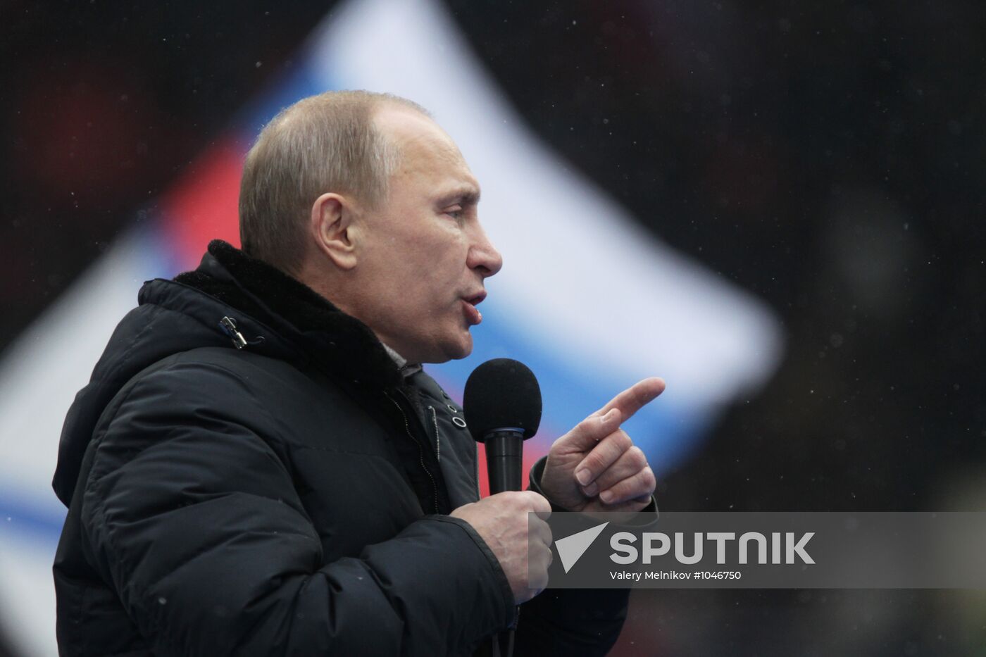 Putin speaks to his supporters at "Defend the Nation!" rally