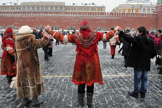 Shiroka Maslenitsa folk festival on Red Square in Moscow