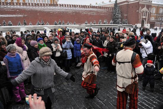 Shiroka Maslenitsa folk festival on Red Square in Moscow