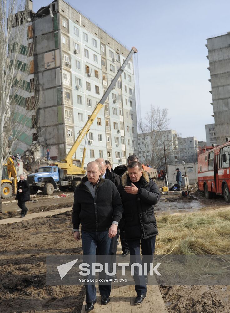 Putin visits site of partially collapsed building in Astrakhan
