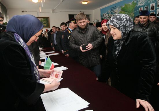 Ramzan Kadyrov votes in Russian presidential election