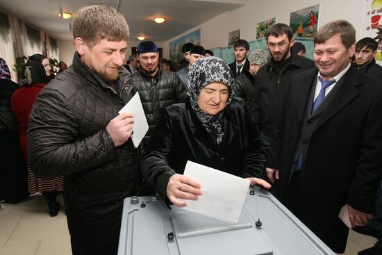 Ramzan Kadyrov votes in Russian presidential election