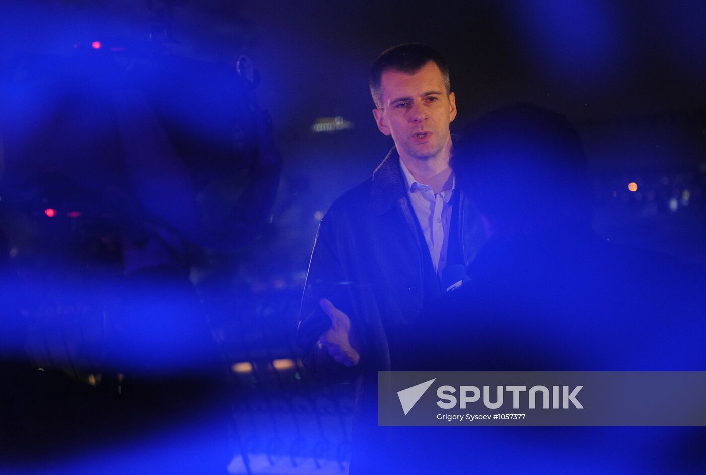 Candidate Mikhail Prokhorov at his campaign headquarters