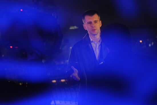Candidate Mikhail Prokhorov at his campaign headquarters