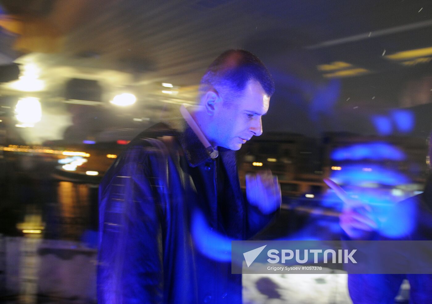 Candidate Mikhail Prokhorov at his campaign headquarters