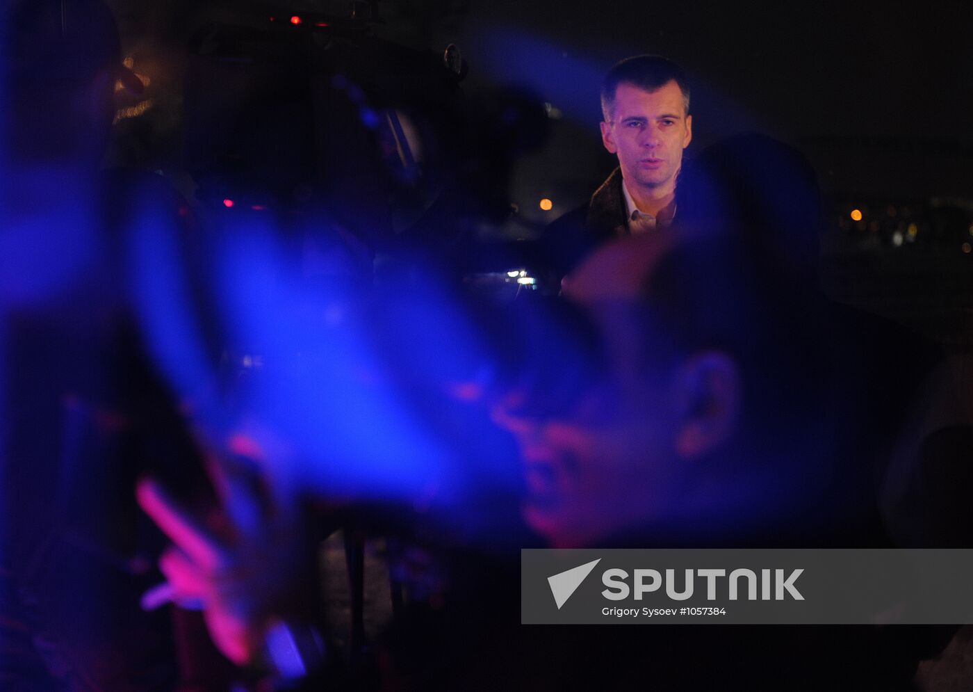 Candidate Mikhail Prokhorov at his campaign headquarters