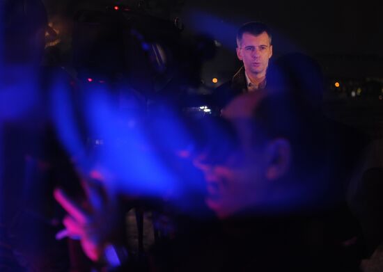 Candidate Mikhail Prokhorov at his campaign headquarters