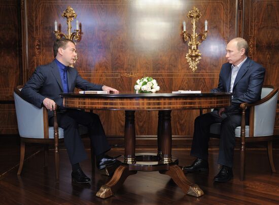 Dmitry Medvedev meets with Vladimir Putin