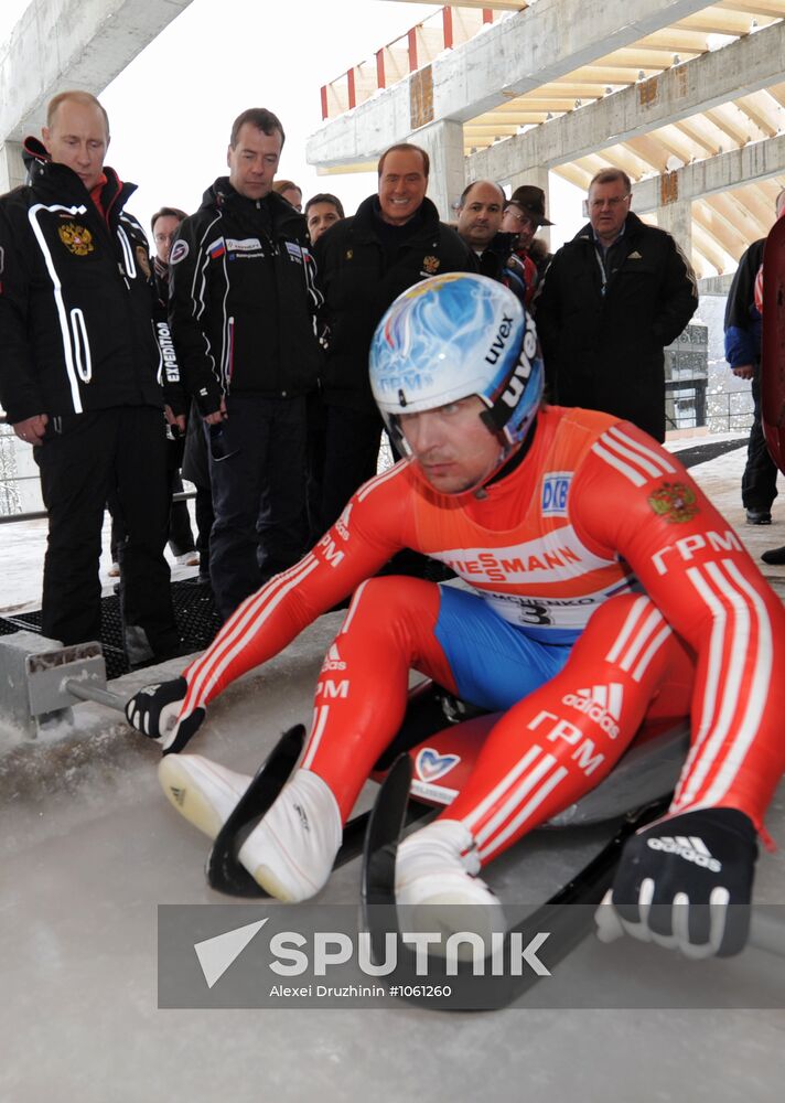 Dmitry Medvedev, Vladimir Putin visit bobsleigh and luge track