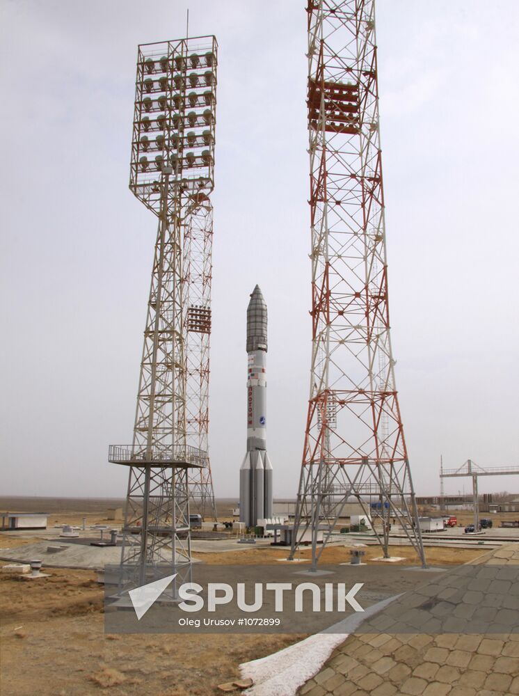 Proton-M launch vehicle with satellite moved to launch pad