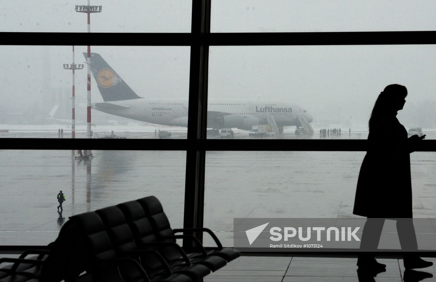 Lufthansa A380 aircraft arrives at Vnukovo airport