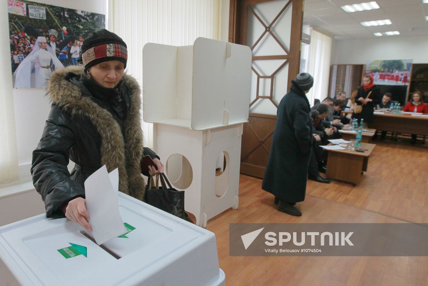 Voting booth in South Ossetia presidential election in Moscow