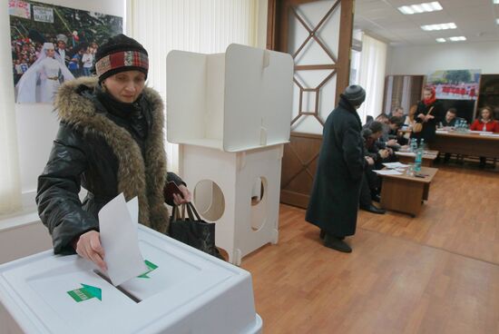 Voting booth in South Ossetia presidential election in Moscow