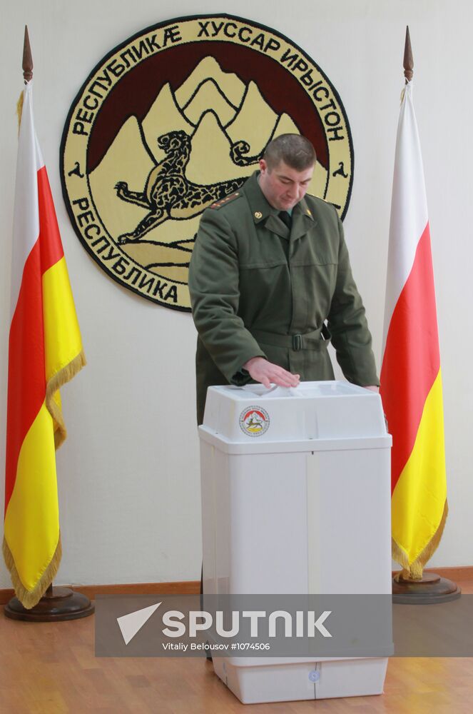 Voting booth in South Ossetia presidential election in Moscow