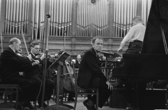 Conductor Hermann Abendroth at concert rehearsal