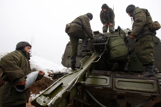Heavy artillery firing on the Luga shooting range