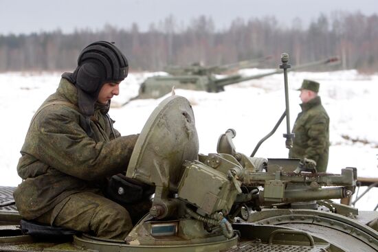 Heavy artillery firing on the Luga shooting range