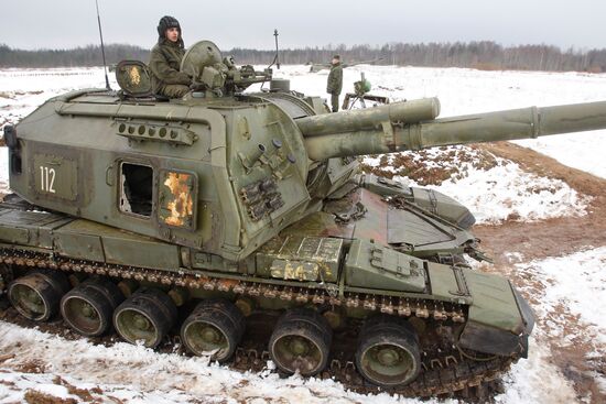 Heavy artillery firing on Luga shooting range