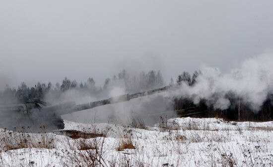 Heavy artillery firing on Luga shooting range