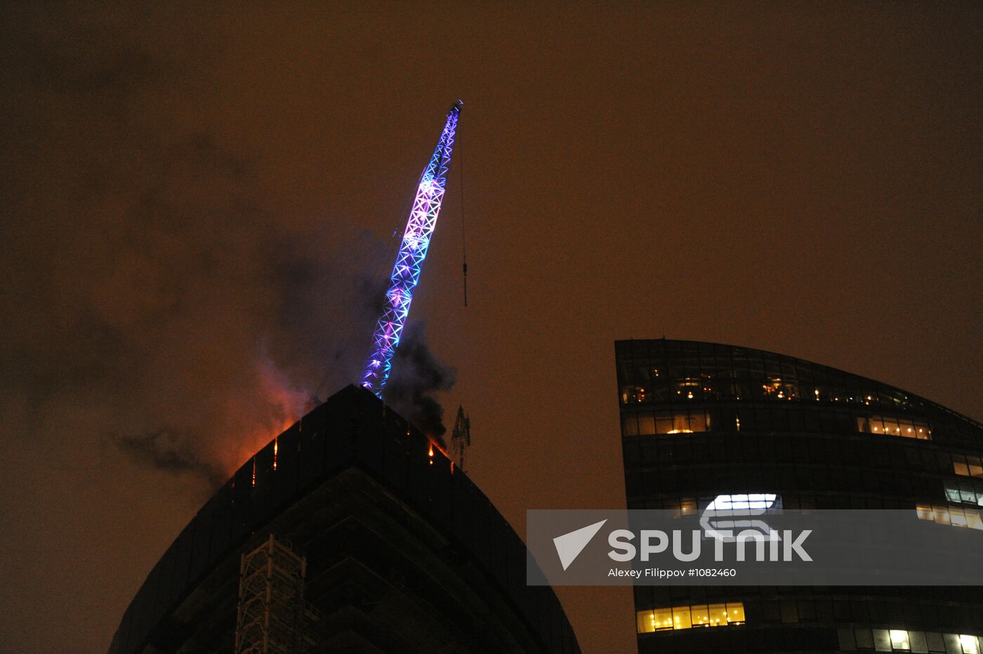 Fire in tower under construction at "Moscow City" center