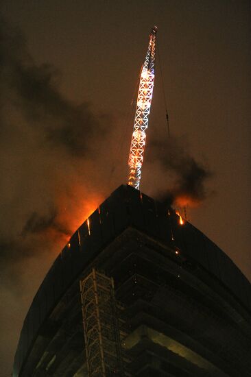 Fire in tower under construction at "Moscow City" center