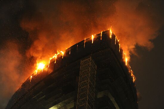 Fire in tower under construction at "Moscow City" center