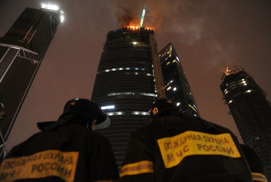 Fire in tower under construction at "Moscow City" center