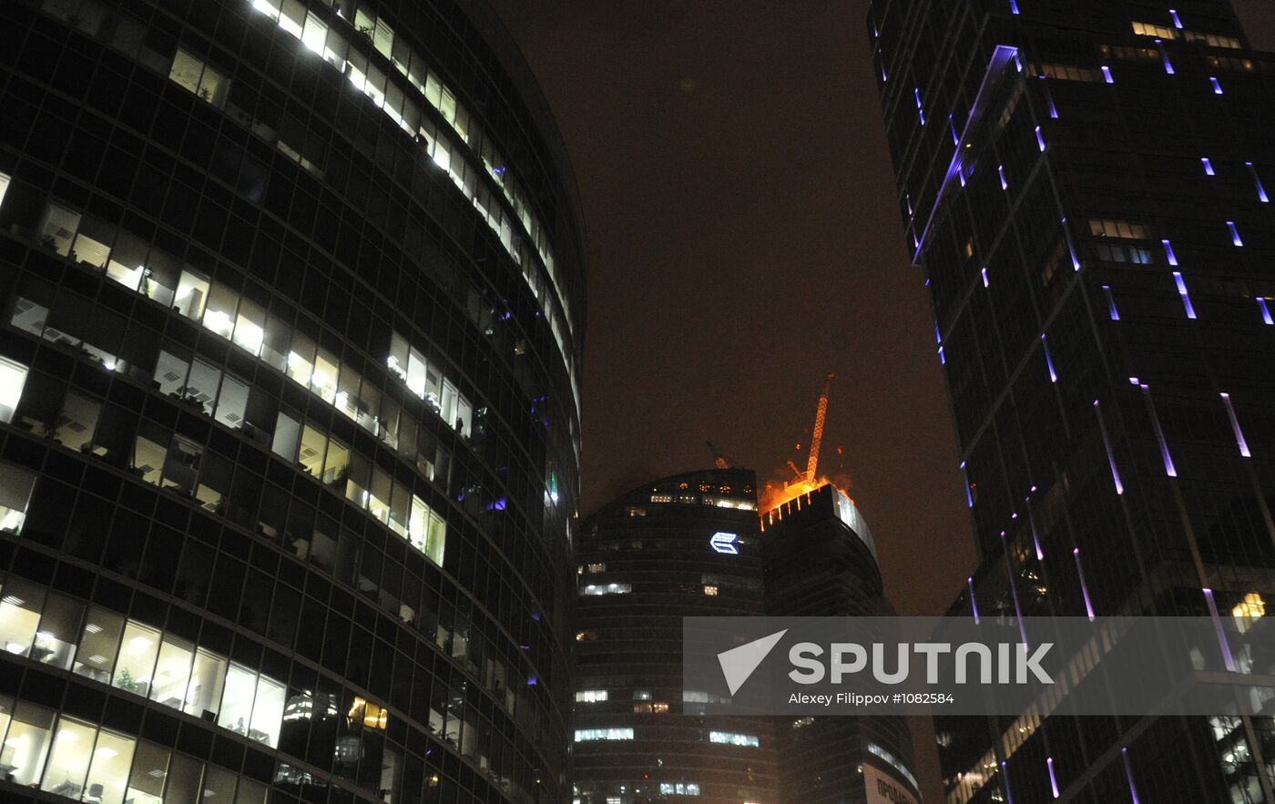 Fire in tower under construction at "Moscow City" center