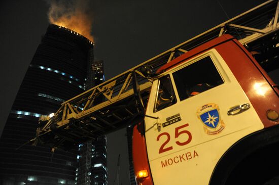 Fire in tower under construction at "Moscow City" center