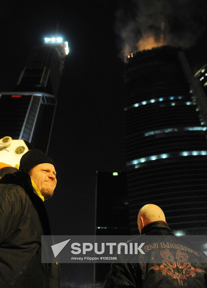 Fire in tower under construction at "Moscow City" center