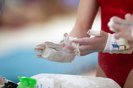 Training session by Russian national gymnastics team