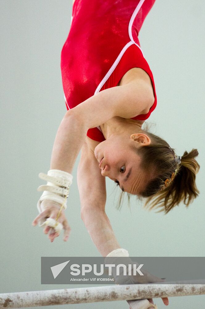 Training session by Russian national gymnastics team