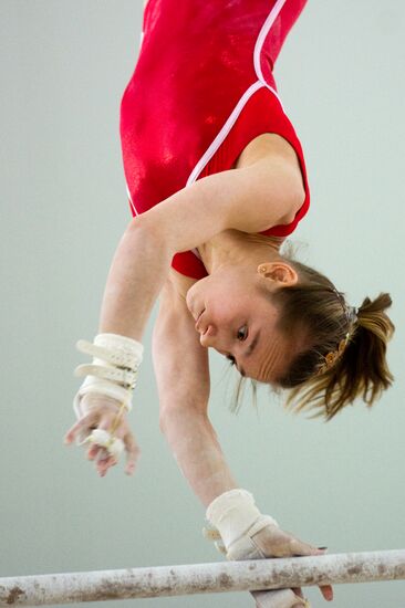 Training session by Russian national gymnastics team