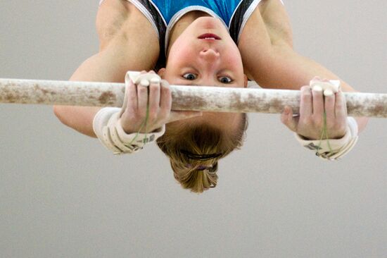 Training session by Russian national gymnastics team