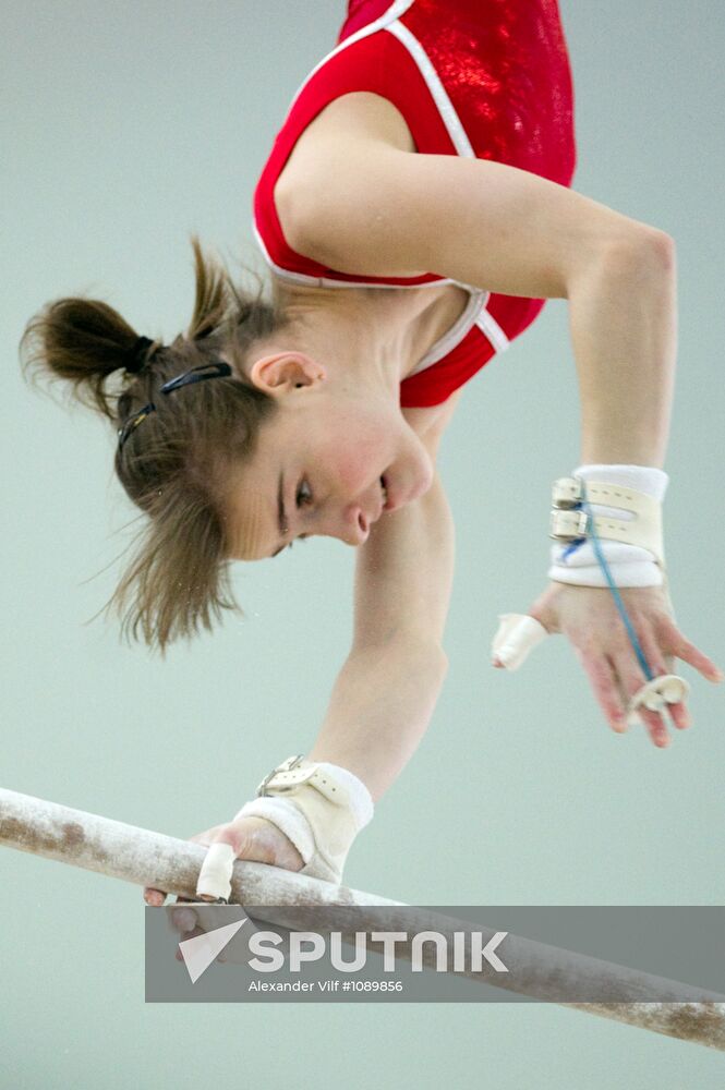 Training session by Russian national gymnastics team