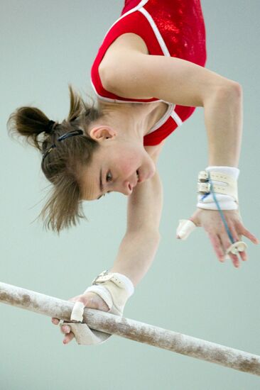 Training session by Russian national gymnastics team