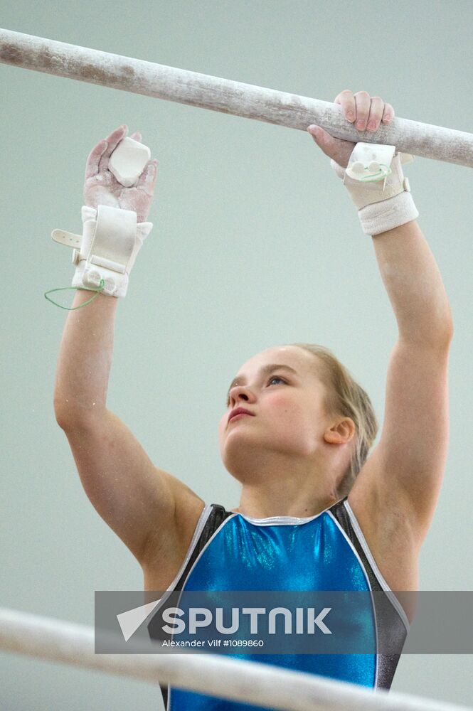 Training session by Russian national gymnastics team