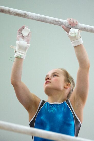 Training session by Russian national gymnastics team