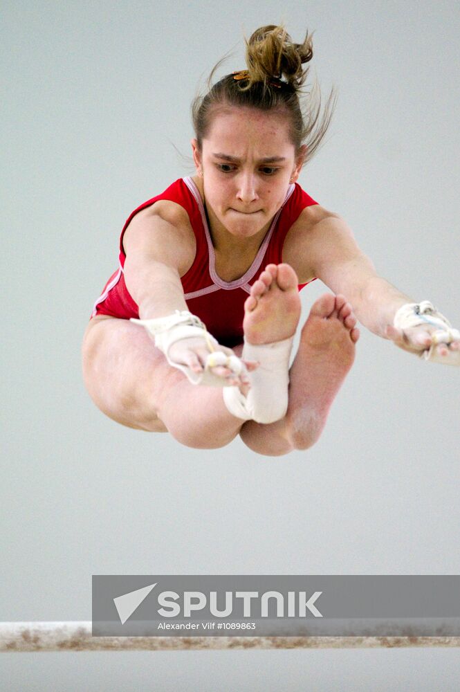 Training session by Russian national gymnastics team