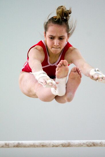 Training session by Russian national gymnastics team