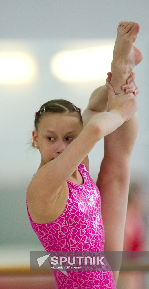 Training session by Russian national gymnastics team