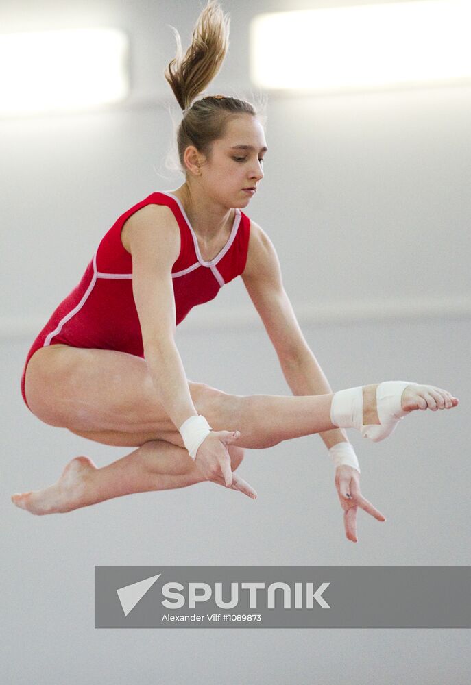 Training session by Russian national gymnastics team