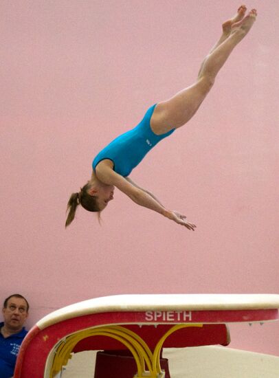 Training session by Russian national gymnastics team