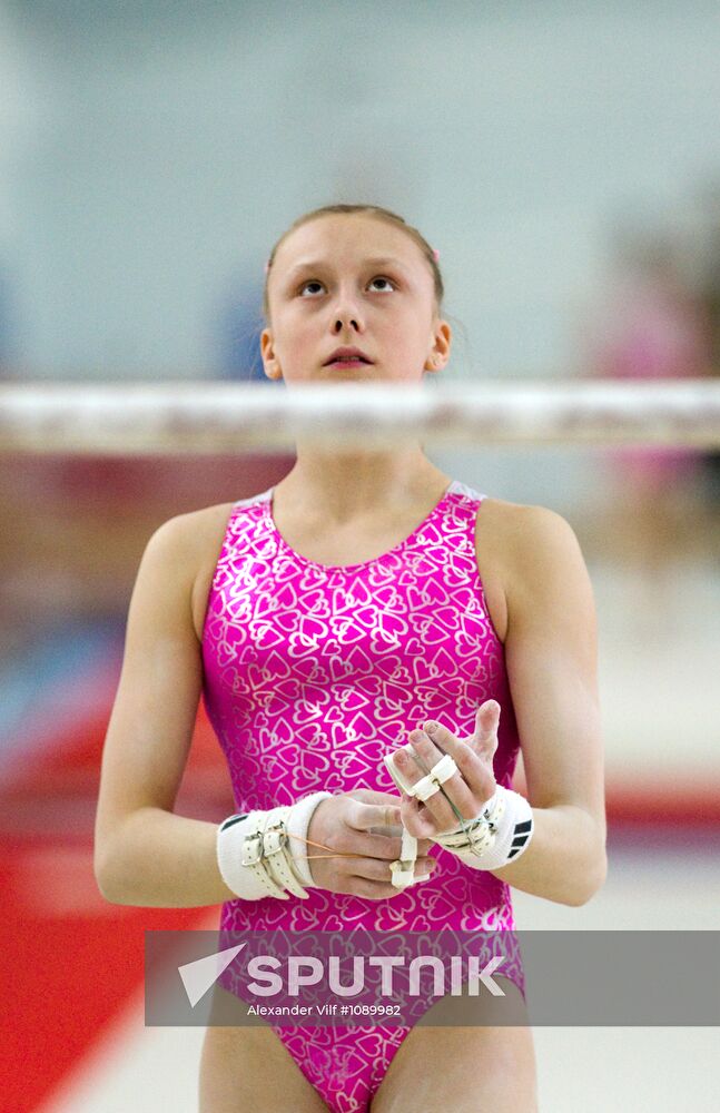 Training session by Russian national gymnastics team