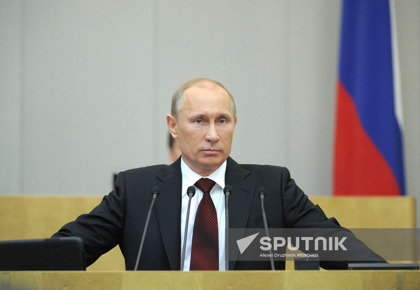 Vladimir Putin addresses lower house of Russian parliament