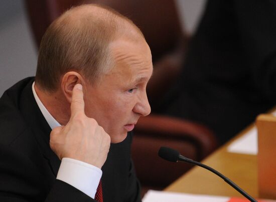 Vladimir Putin addresses lower house of Russian parliament