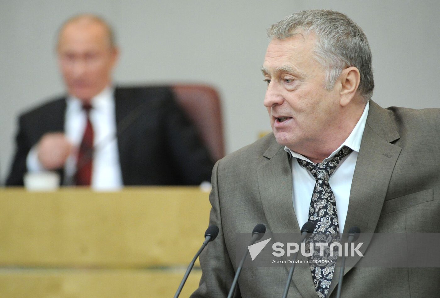 Vladimir Putin addresses lower house of Russian parliament